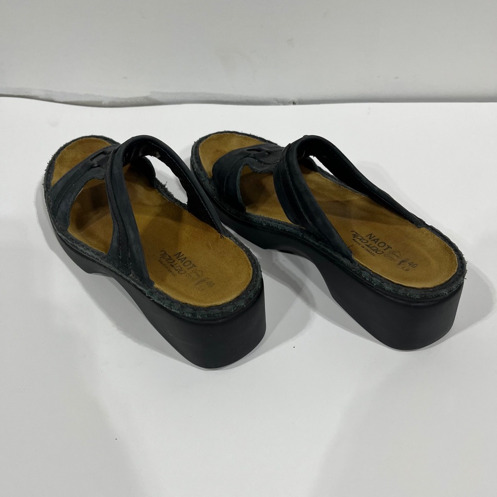 Naot Black Genuine Leather Wedge Slide Sandals Women 40 9 Comfort Slip On Resort - Picture 3 of 7